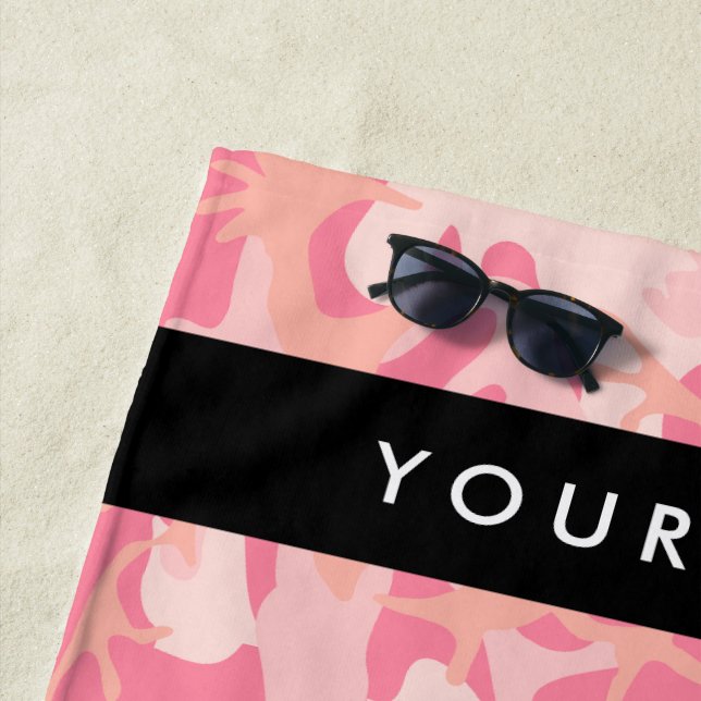 Pink Camouflage Pattern, Your name, Personalise Beach Towel (In Situ)