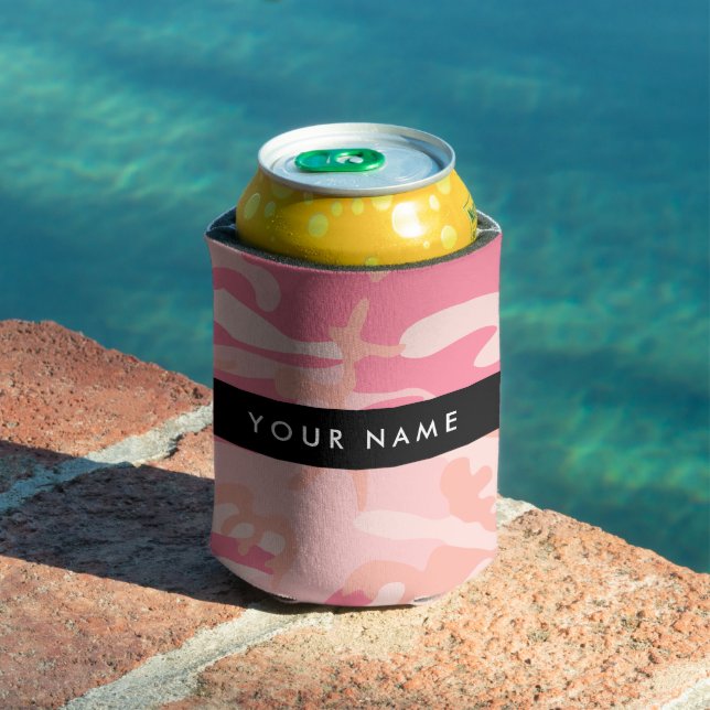 Pink Camouflage Pattern, Your name, Personalise Can Cooler (In Situ Pool)