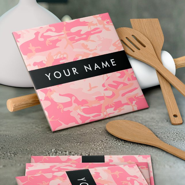 Pink Camouflage Pattern, Your name, Personalise Ceramic Tile (Creator Uploaded)