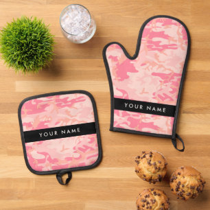 Pink Camouflage Pattern, Your name, Personalise Oven Mitt & Pot Holder Set