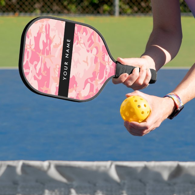 Pink Camouflage Pattern, Your name, Personalise Pickleball Paddle (Insitu)