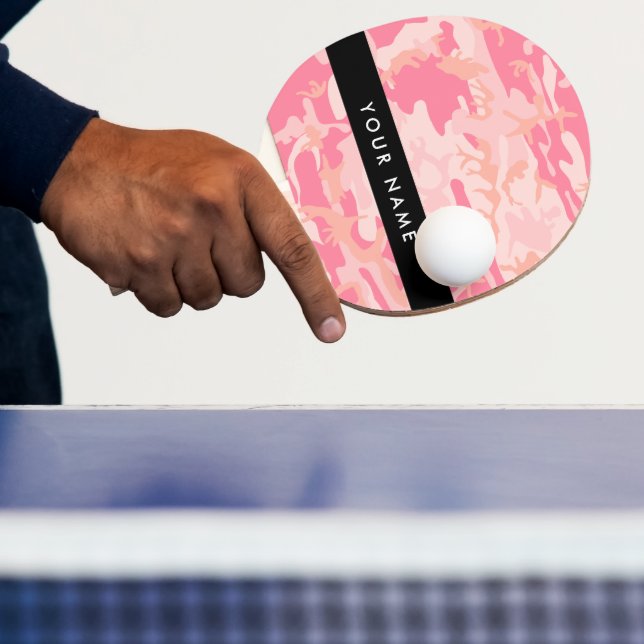 Pink Camouflage Pattern, Your name, Personalise Ping Pong Paddle (Insitu)