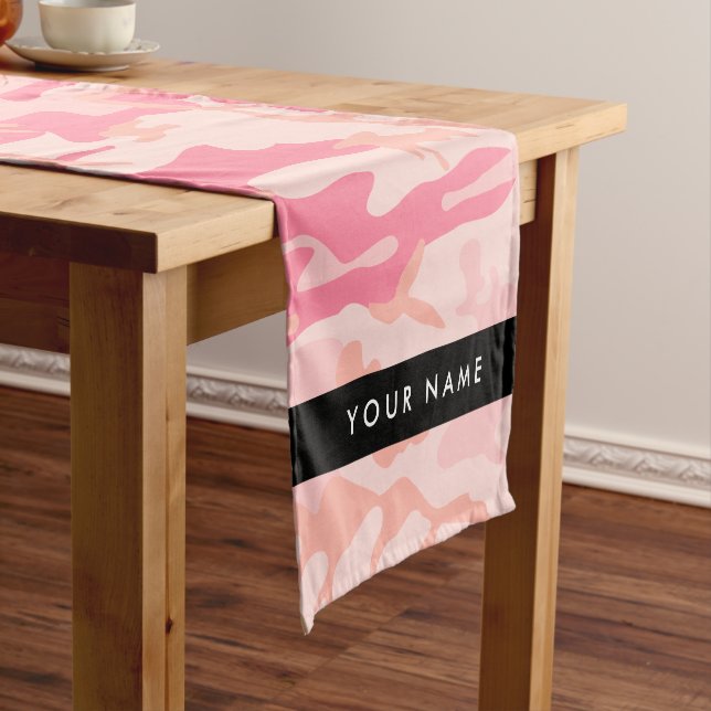 Pink Camouflage Pattern, Your name, Personalise Short Table Runner (In Situ)