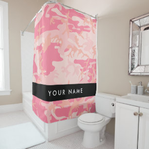 Pink Camouflage Pattern, Your name, Personalise Shower Curtain