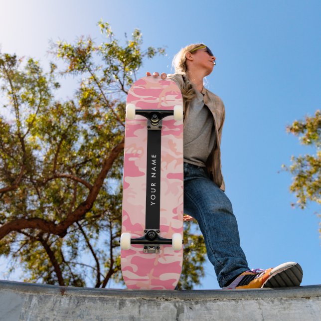 Pink Camouflage Pattern, Your name, Personalise Skateboard (Outdoor 1)