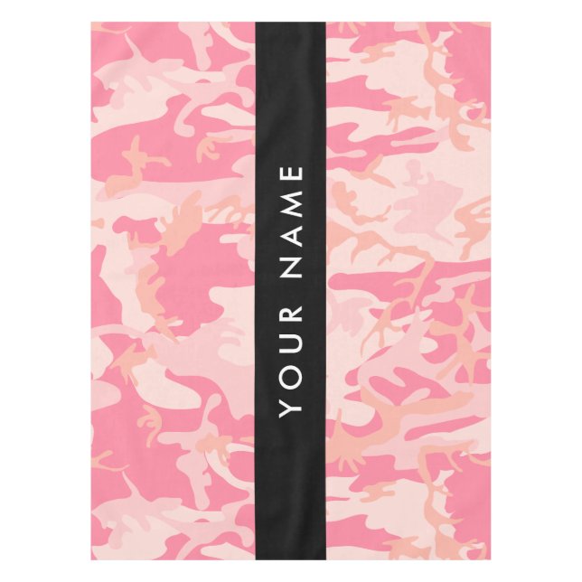 Pink Camouflage Pattern, Your name, Personalise Tablecloth (Front)