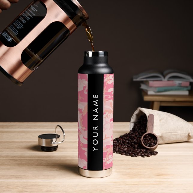 Pink Camouflage Pattern, Your name, Personalise Water Bottle (Coffee)