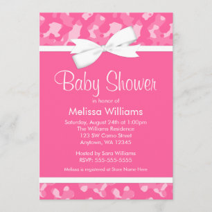 Pink Camouflage Printed Bow Baby Shower Invitation