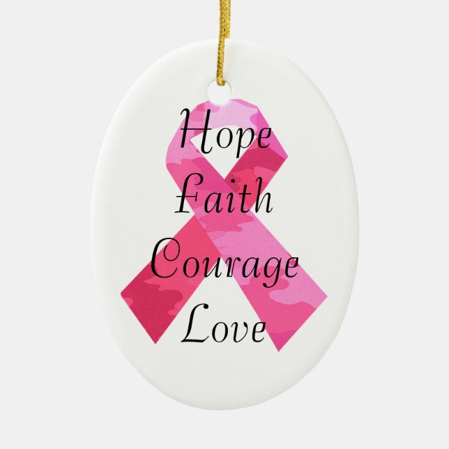 Pink Camouflage Ribbon Faith Oval Ornament (Front)