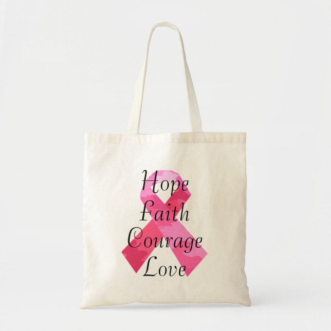 Pink Camouflage Ribbon Faith Tote Bag (Front)