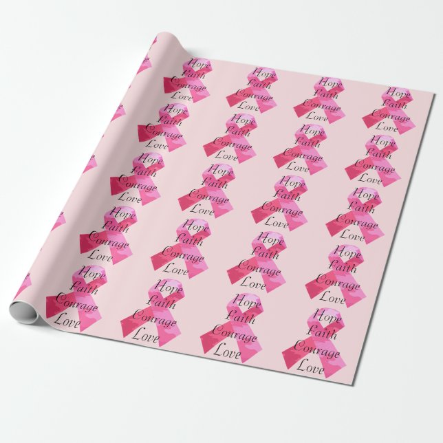 Pink Camouflage Ribbon Faith Wrapping Paper (Unrolled)