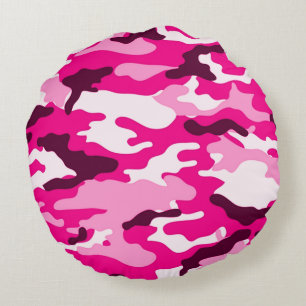 Pink Camouflage Round Pillow