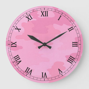 Pink Camouflage Round Roman Numerals Clock