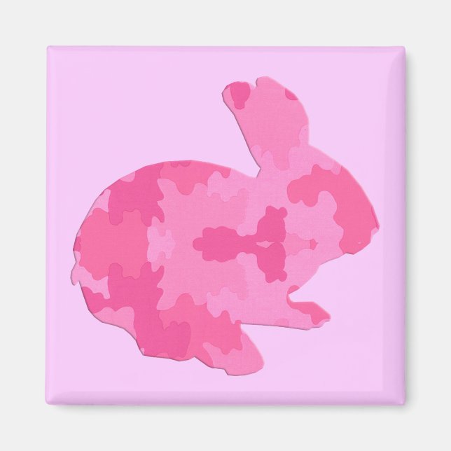 Pink Camouflage Silhouette Easter Bunny Magnet (Front)
