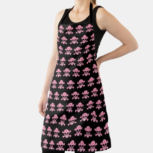 Pink Camouflage Skull And Crossbones Apron (Insitu)