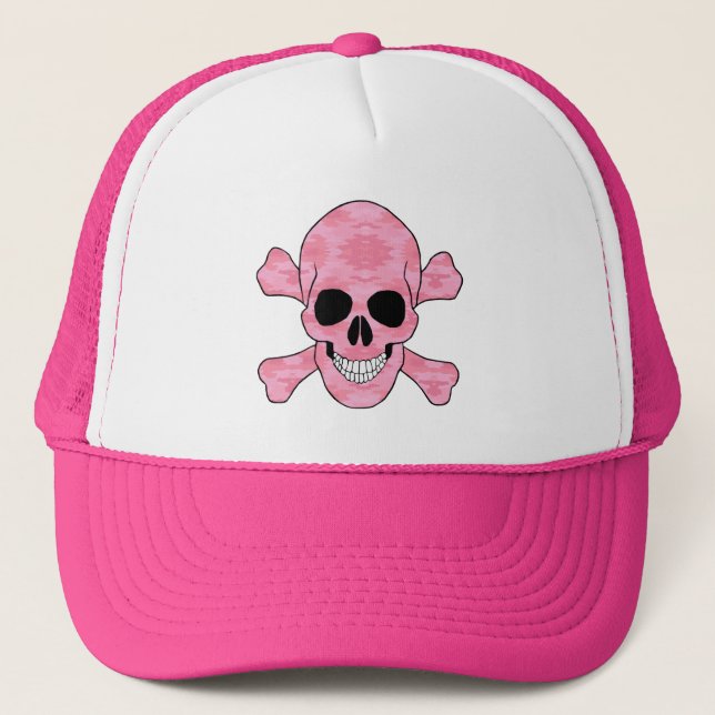 Pink Camouflage Skull And Crossbones Hat (Front)