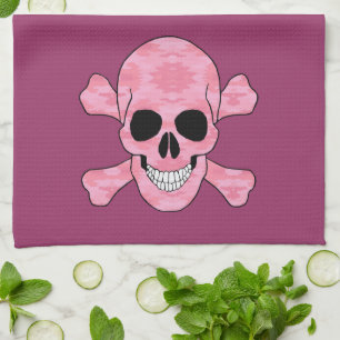 Pink Camouflage Skull And Crossbones Kitchen Towel