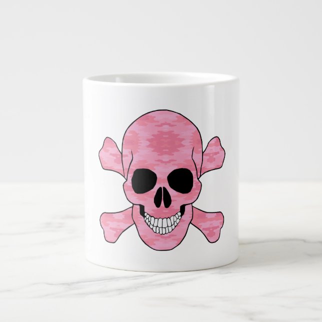 Pink Camouflage Skull And Crossbones Mug (Front)