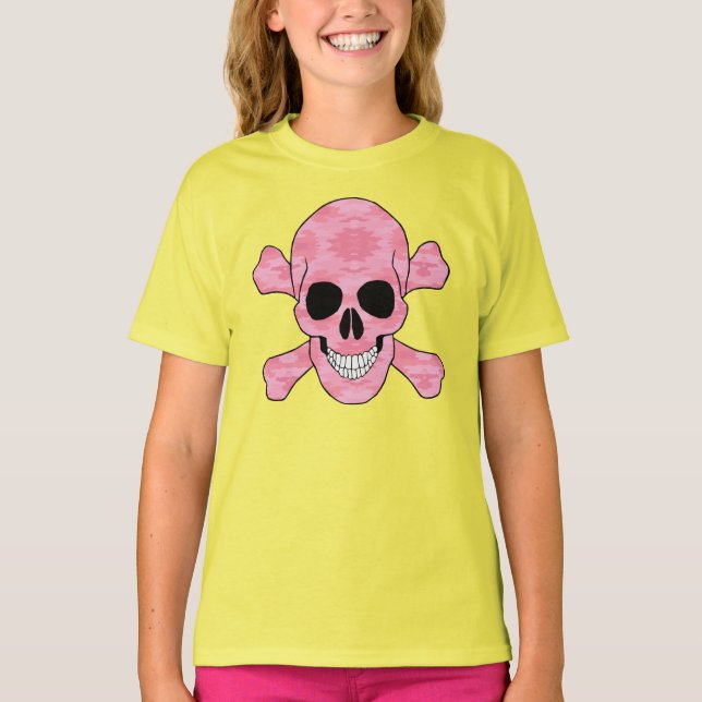 Pink Camouflage Skull And Crossbones Shirt (Front)