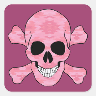 Pink Camouflage Skull And Crossbones Stickers