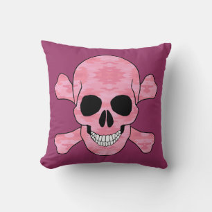 Pink Camouflage Skull And Crossbones Throw Pillow
