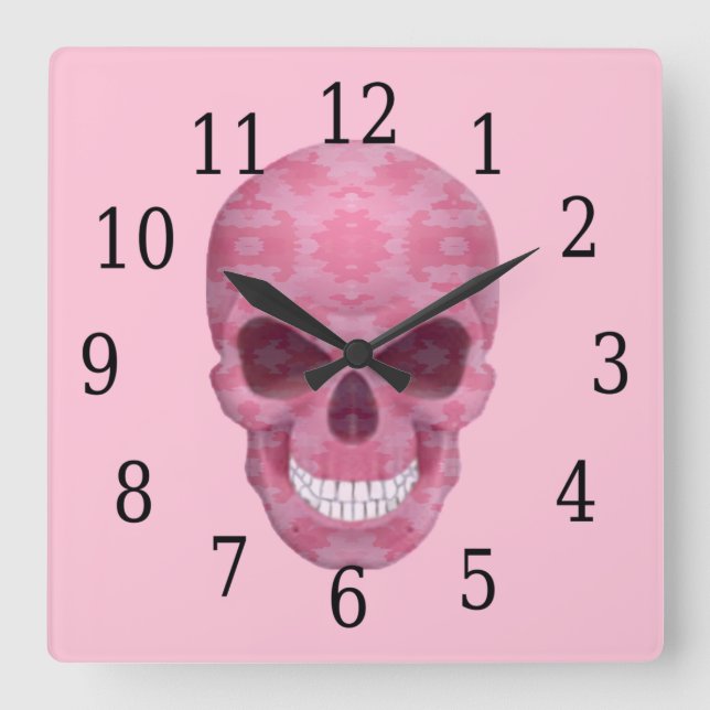 Pink Camouflage Skull Clock (Front)