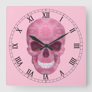 Pink Camouflage Skull Roman Numeral Clock