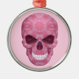 Pink Camouflage Skull Round Ornament