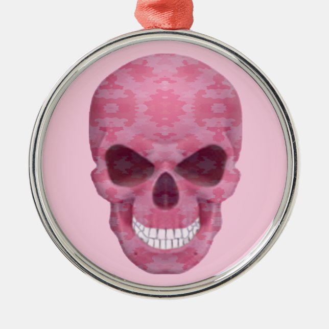 Pink Camouflage Skull Round Ornament (Front)