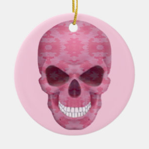 Pink Camouflage Skull Round Ornament