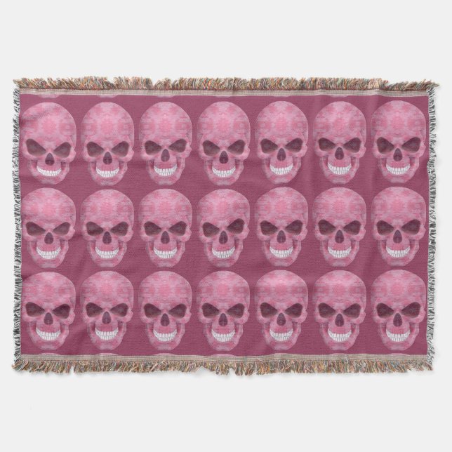 Pink Camouflage Skull Throw Blanket (Front)