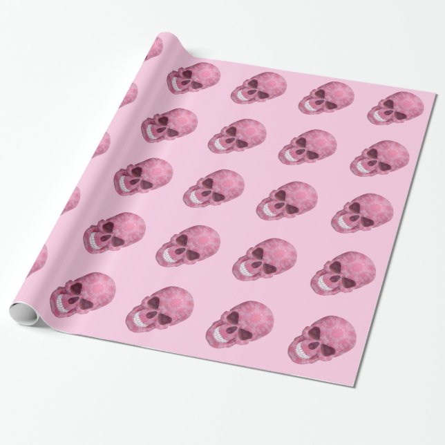 Pink Camouflage Skull Wrapping Paper (Unrolled)