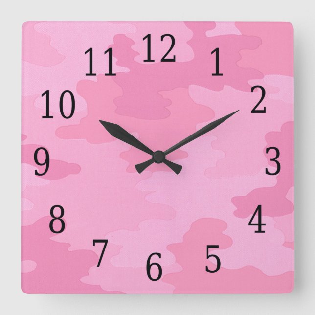 Pink Camouflage Square Clock (Front)