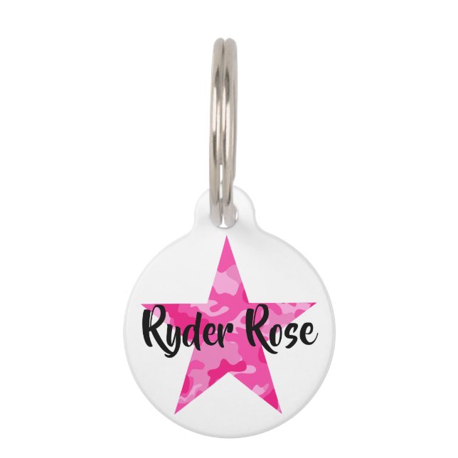 Pink Camouflage Star Pet Tag with Name (Front)