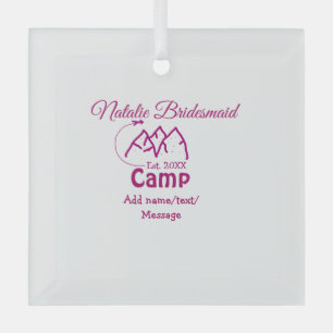 Pink camp bridesmaid add name date year bacheloret glass tree decoration
