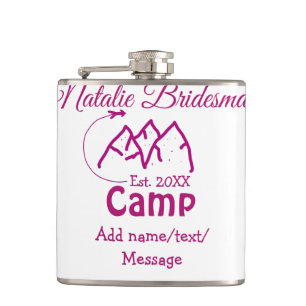 Pink camp bridesmaid add name date year bacheloret hip flask