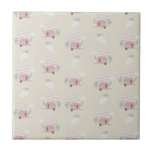 Pink Camper Earthy Pattern Ceramic Tile