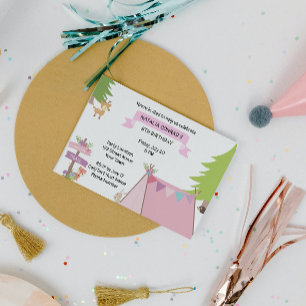 Pink Camping Birthday Invitation