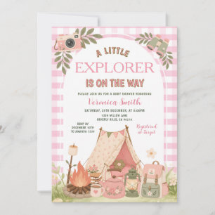 Pink Camping Girl Adventure Baby Shower Invitation