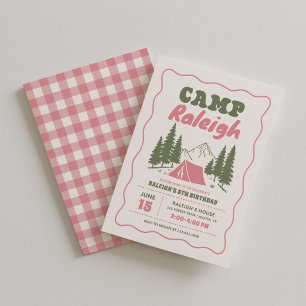 Pink Camping Girl Birthday Invitation
