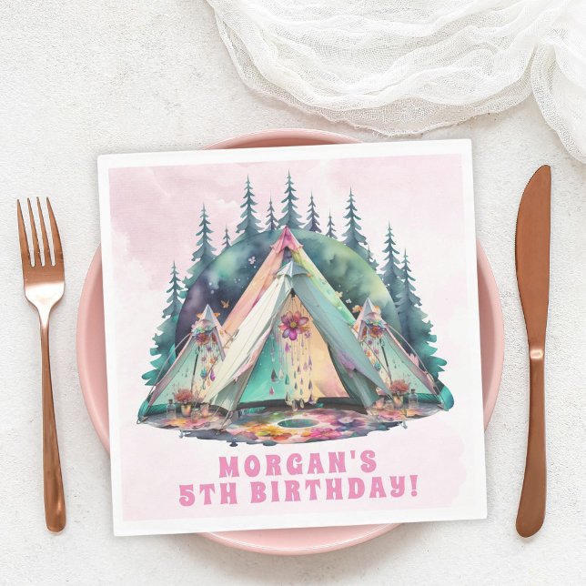 Pink Camping Sleepover Birthday Party Napkin (Creator Uploaded)