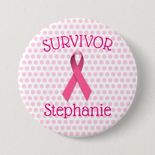 Pink Cancer Survivor Ribbon Button