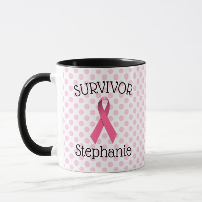 Pink Cancer Survivor Ribbon Mug (Left)