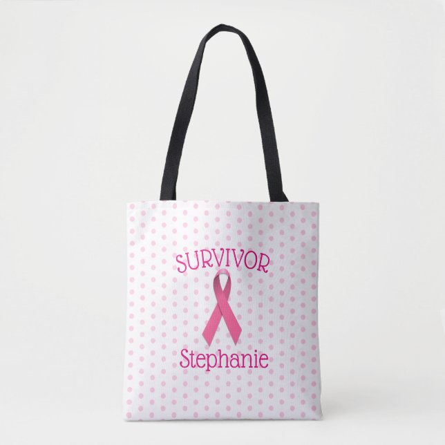 Pink Cancer Survivor Ribbon Tote Bag (Front)