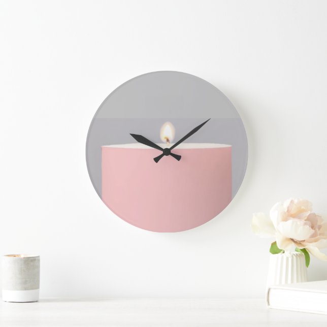 Pink Candle Acrylic  Large Clock (Home)