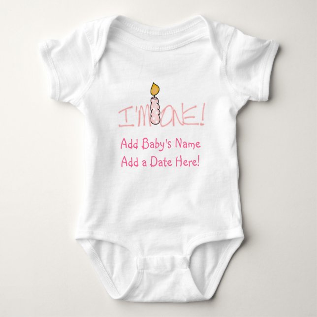 Pink Candle I'm One Personalised Baby T-shirt Baby Bodysuit (Front)