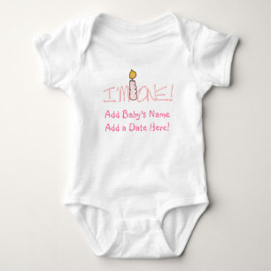 Pink Candle I'm One Personalised Baby T-shirt Bodysuit