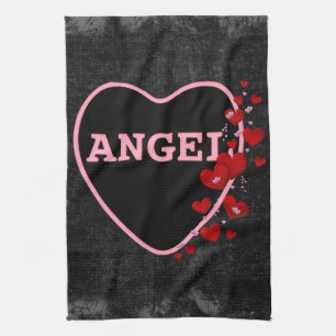 Pink Candy Angel Heart Valentine Design 2 Tea Towel