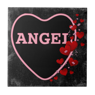 Pink Candy Angel Heart Valentine Design 2 Tile