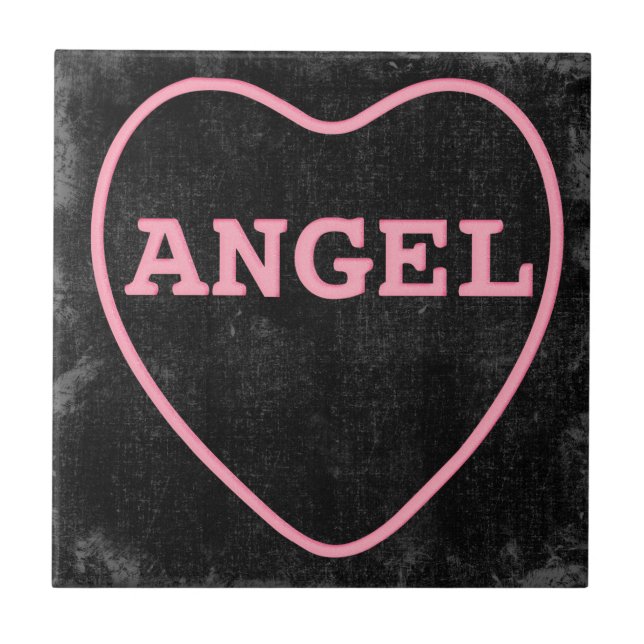Pink Candy Angel Heart Valentine Design Ceramic Tile (Front)